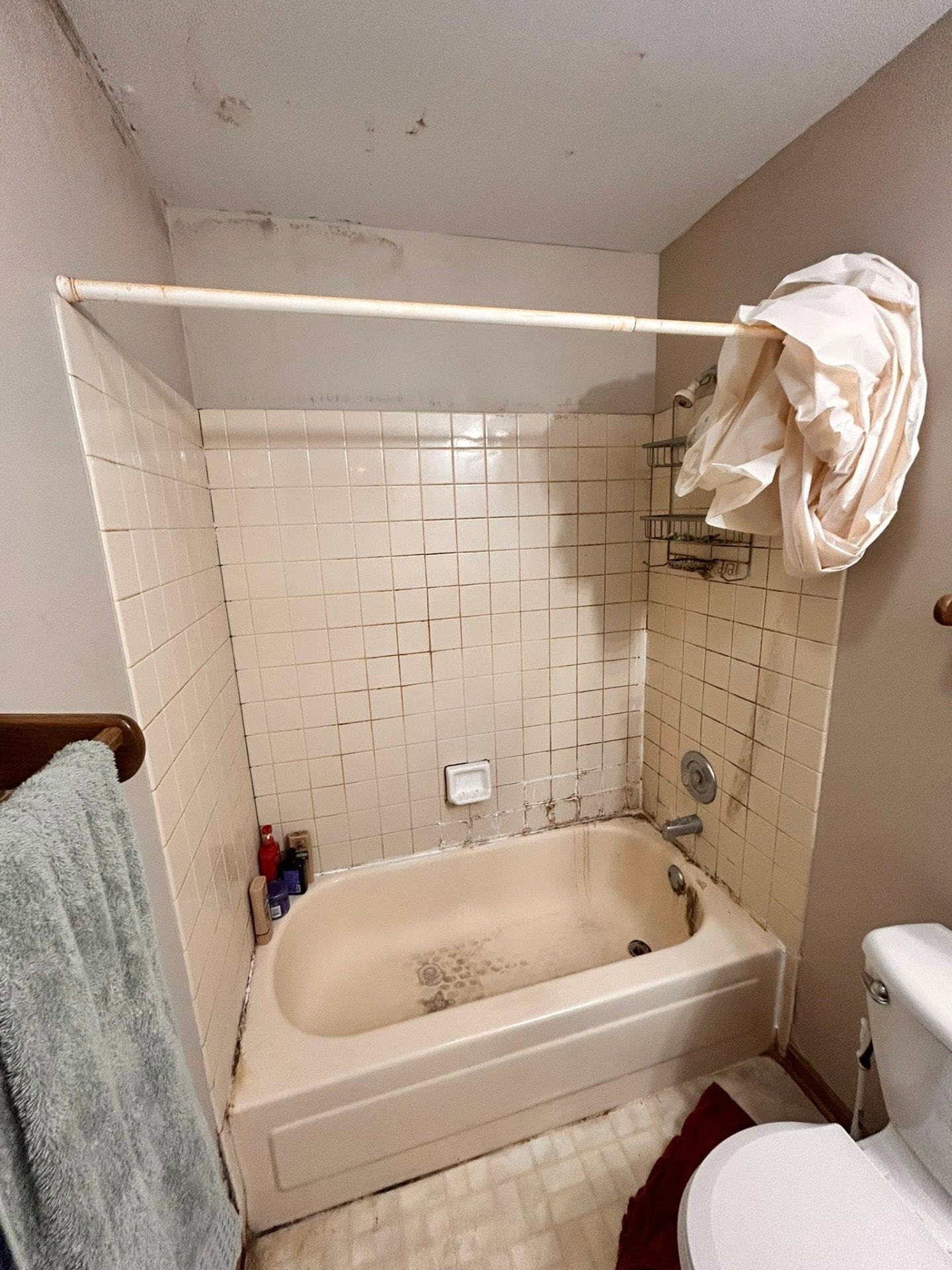 Bathroom tub and tile surround before remodeling