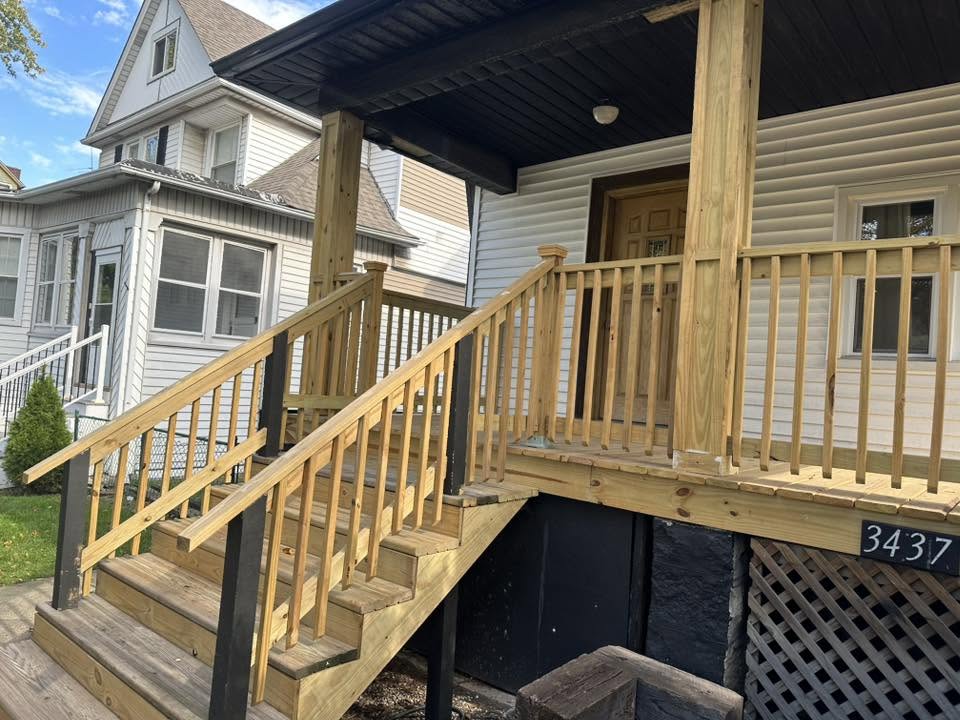 Front porch and staircase rebuilt in pressure-treated lumber