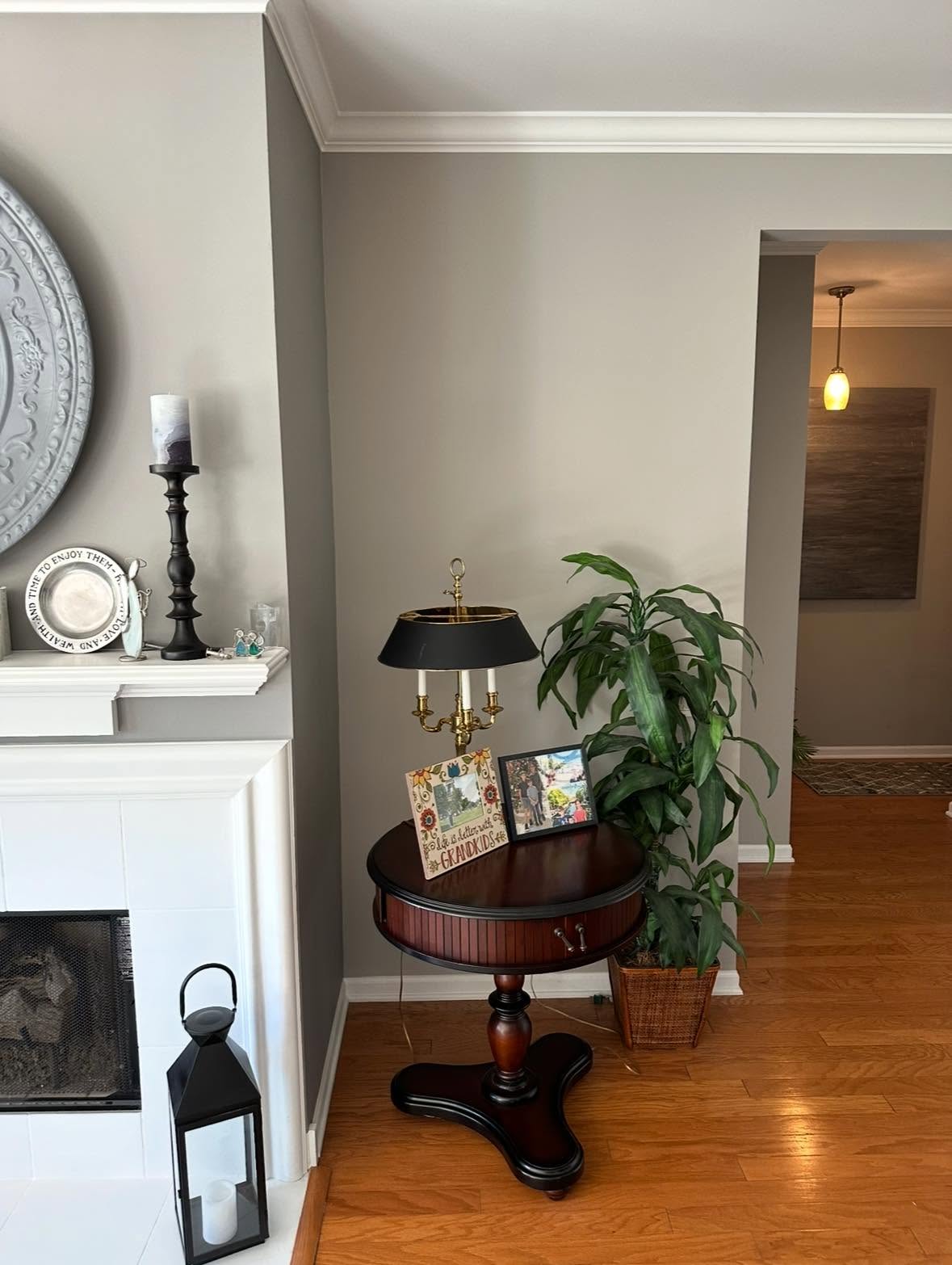 Living room with fresh paint and crown molding